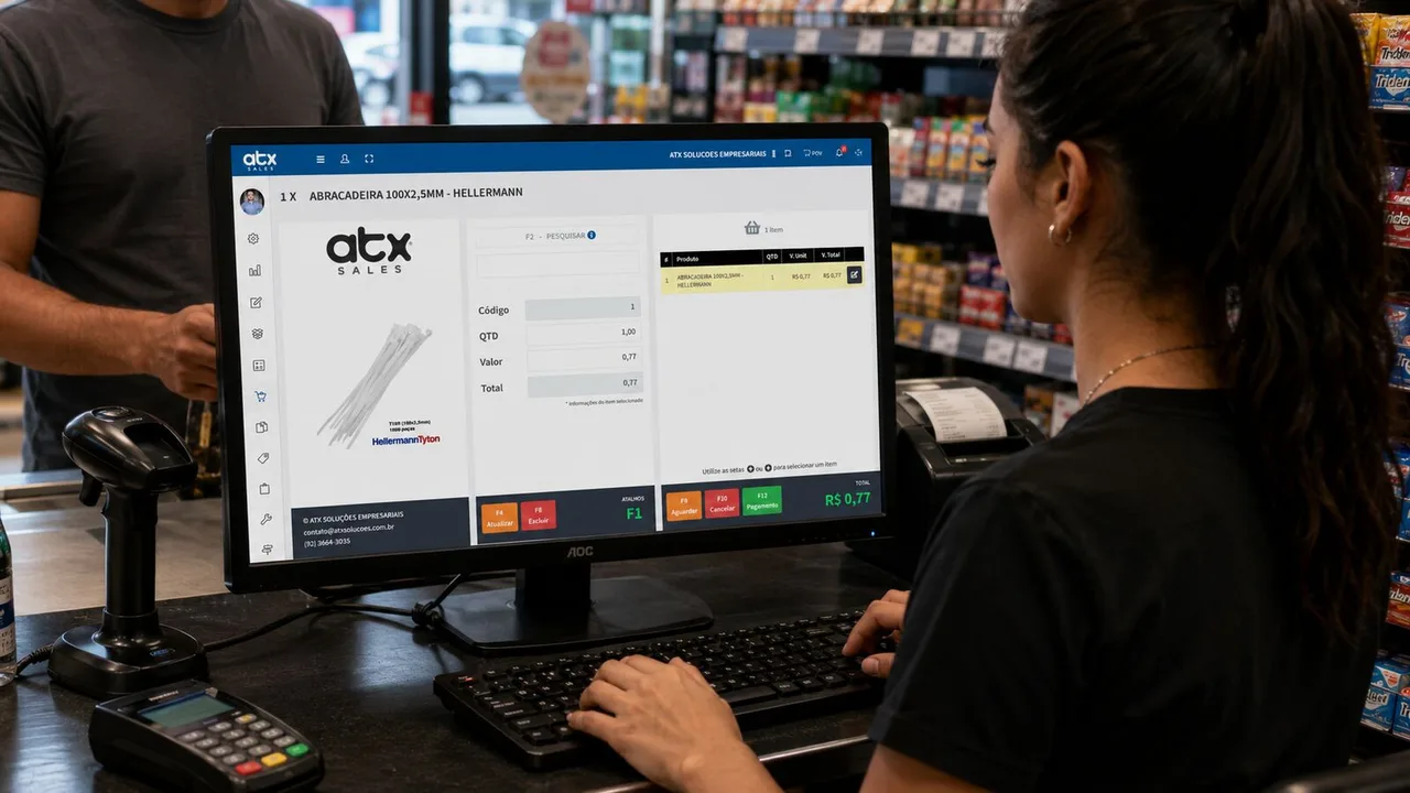 Dashboard do ATX Sales com indicadores e gráfico de evolução de vendas